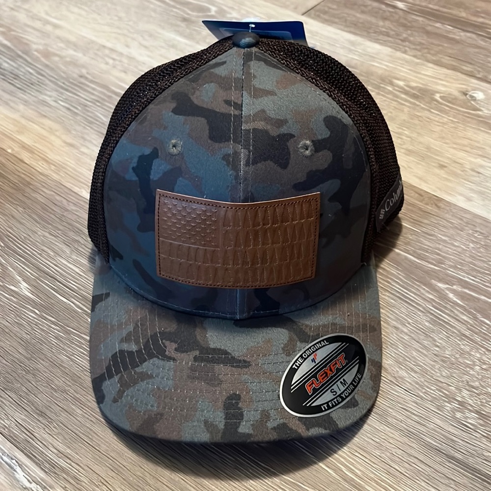 Leather Patched Baseball Cap Camo Columbia